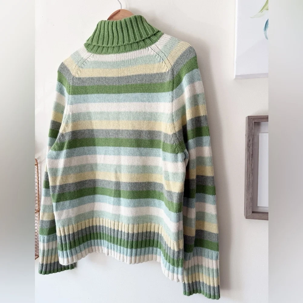 GAP 2003 Y2K Striped Turtleneck Sweater Green Cream Wool Blend XL Hong Kong - Picture 8 of 13